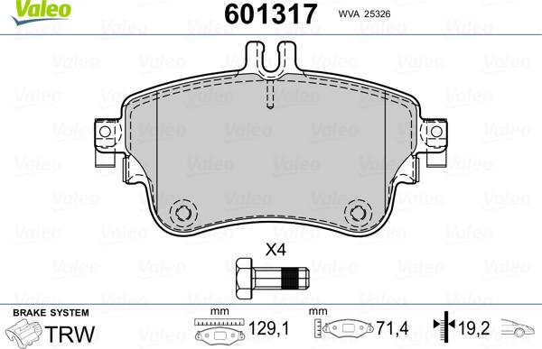 Valeo 601317 - Kit de plaquettes de frein, frein à disque cwaw.fr