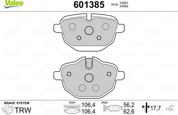 Valeo 601385 - Kit de plaquettes de frein, frein à disque cwaw.fr