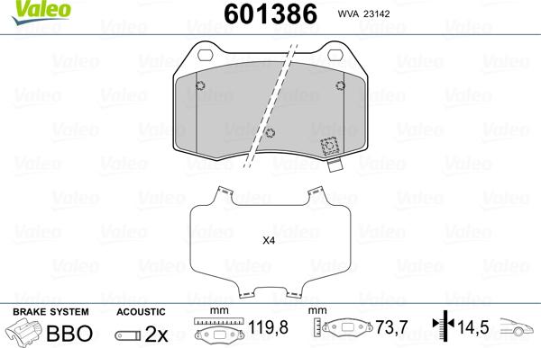 Valeo 601386 - Kit de plaquettes de frein, frein à disque cwaw.fr