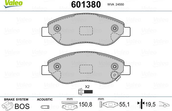 Valeo 601380 - Kit de plaquettes de frein, frein à disque cwaw.fr