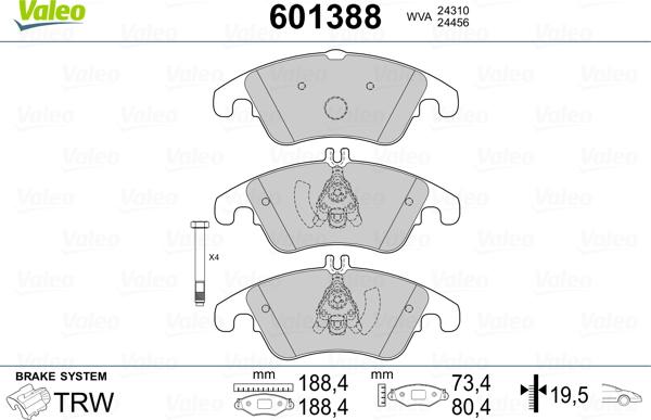 Valeo 601388 - Kit de plaquettes de frein, frein à disque cwaw.fr