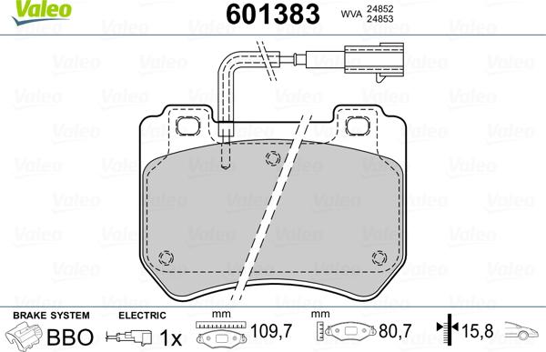 Valeo 601383 - Kit de plaquettes de frein, frein à disque cwaw.fr