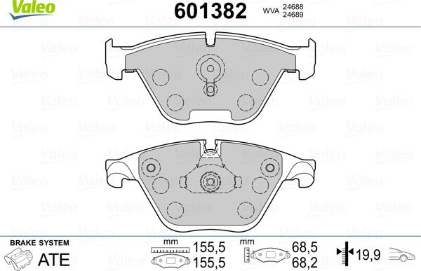 Valeo 601382 - Kit de plaquettes de frein, frein à disque cwaw.fr