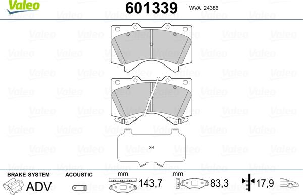 Valeo 601339 - Kit de plaquettes de frein, frein à disque cwaw.fr