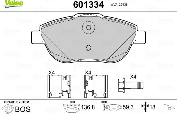 Valeo 601334 - Kit de plaquettes de frein, frein à disque cwaw.fr