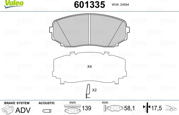 Valeo 601335 - Kit de plaquettes de frein, frein à disque cwaw.fr