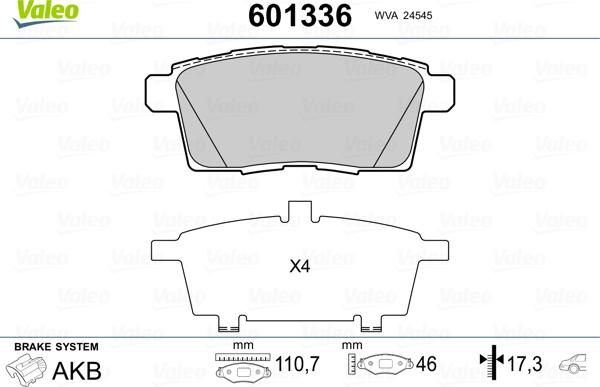 Valeo 601336 - Kit de plaquettes de frein, frein à disque cwaw.fr