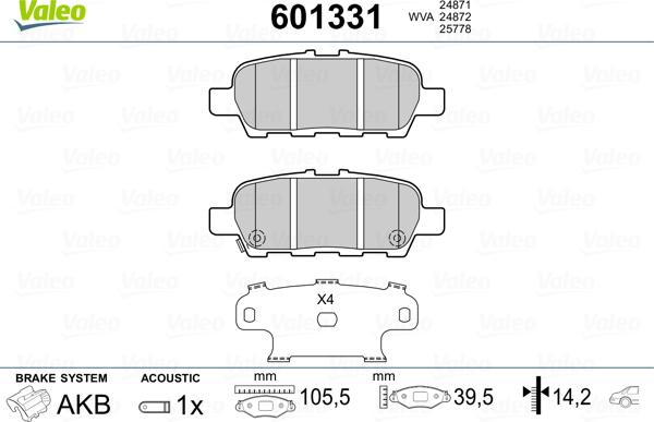 Valeo 601331 - Kit de plaquettes de frein, frein à disque cwaw.fr