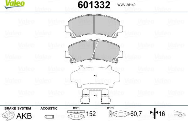 Valeo 601332 - Kit de plaquettes de frein, frein à disque cwaw.fr