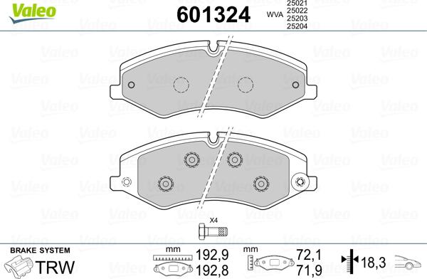 Valeo 601324 - Kit de plaquettes de frein, frein à disque cwaw.fr