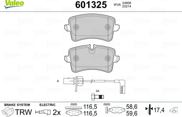 Valeo 601325 - Kit de plaquettes de frein, frein à disque cwaw.fr