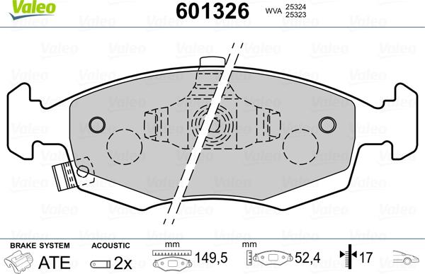 Valeo 601326 - Kit de plaquettes de frein, frein à disque cwaw.fr