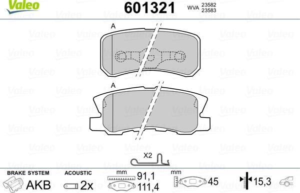 Valeo 601321 - Kit de plaquettes de frein, frein à disque cwaw.fr