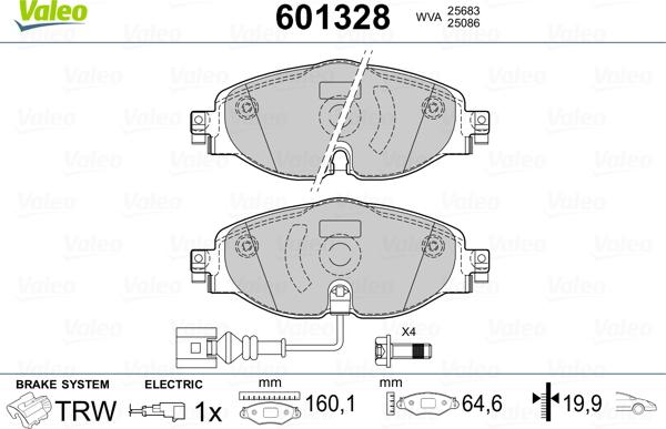 Valeo 601328 - Kit de plaquettes de frein, frein à disque cwaw.fr