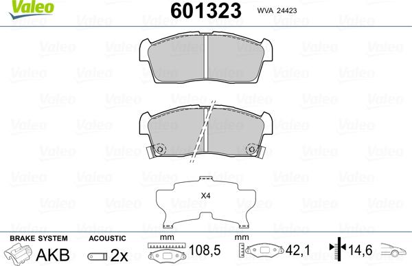 Valeo 601323 - Kit de plaquettes de frein, frein à disque cwaw.fr