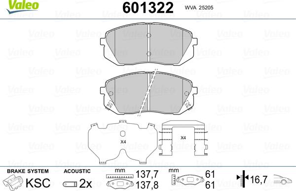 Valeo 601322 - Kit de plaquettes de frein, frein à disque cwaw.fr