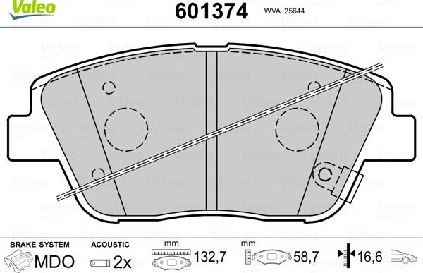 Valeo 601374 - Kit de plaquettes de frein, frein à disque cwaw.fr