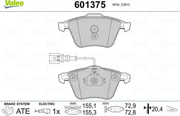 Valeo 601375 - Kit de plaquettes de frein, frein à disque cwaw.fr