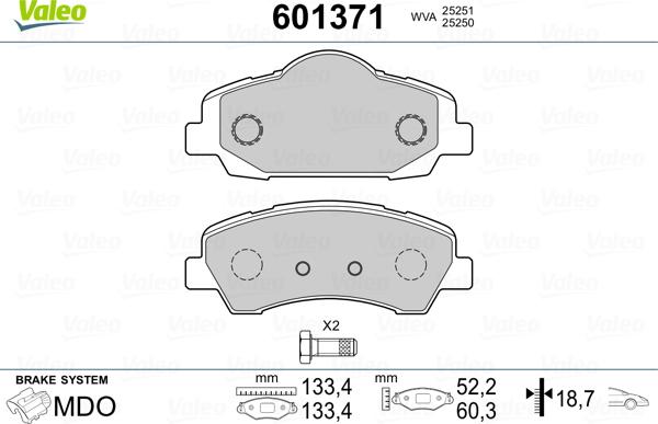 Valeo 601371 - Kit de plaquettes de frein, frein à disque cwaw.fr