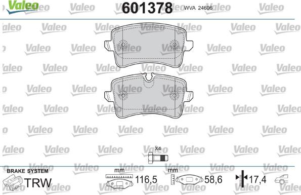 Valeo 601378 - Kit de plaquettes de frein, frein à disque cwaw.fr