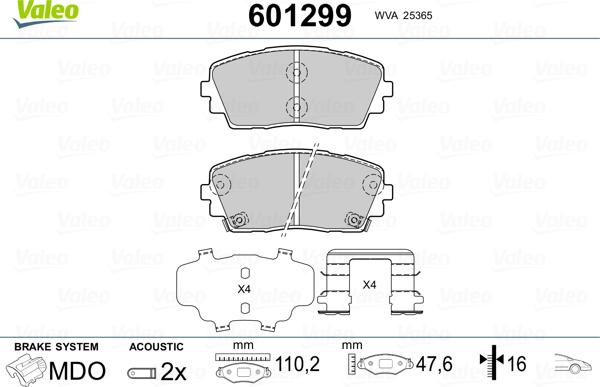 Valeo 601299 - Kit de plaquettes de frein, frein à disque cwaw.fr