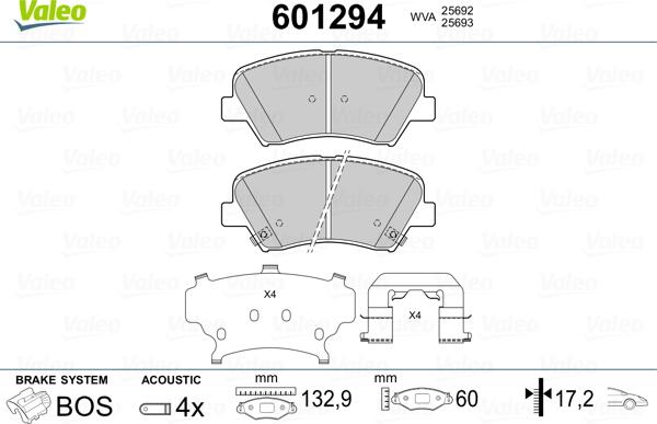 Valeo 601294 - Kit de plaquettes de frein, frein à disque cwaw.fr