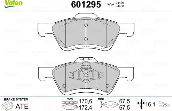 Valeo 601295 - Kit de plaquettes de frein, frein à disque cwaw.fr