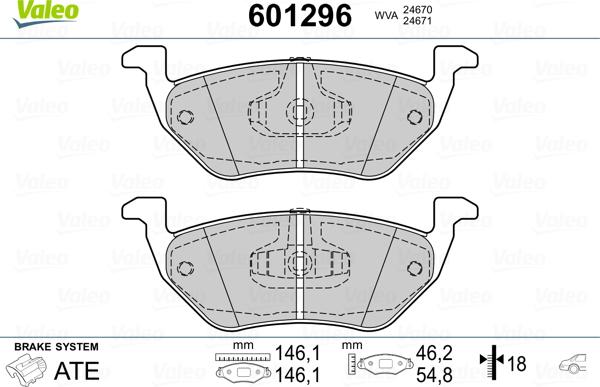 Valeo 601296 - Kit de plaquettes de frein, frein à disque cwaw.fr