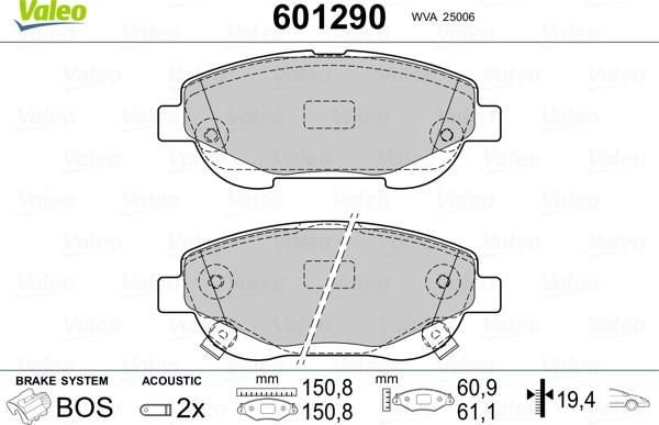 Valeo 601290 - Kit de plaquettes de frein, frein à disque cwaw.fr