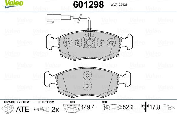 Valeo 601298 - Kit de plaquettes de frein, frein à disque cwaw.fr