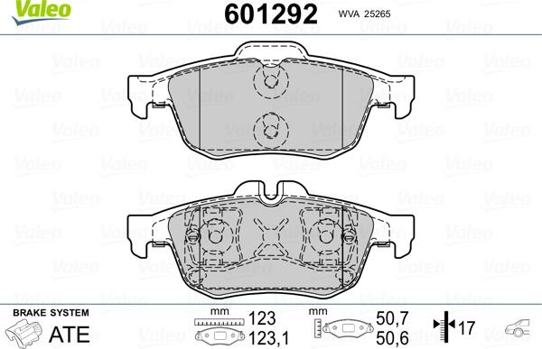 Valeo 601292 - Kit de plaquettes de frein, frein à disque cwaw.fr