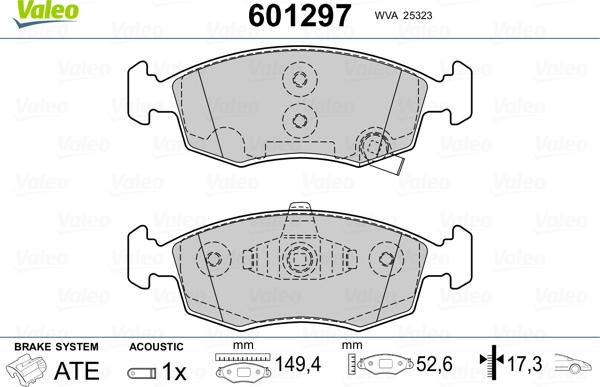 Valeo 601297 - Kit de plaquettes de frein, frein à disque cwaw.fr