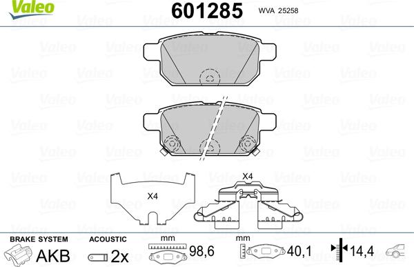 Valeo 601285 - Kit de plaquettes de frein, frein à disque cwaw.fr