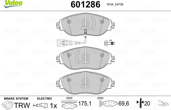 Valeo 601286 - Kit de plaquettes de frein, frein à disque cwaw.fr