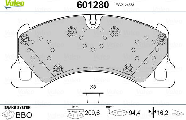 Valeo 601280 - Kit de plaquettes de frein, frein à disque cwaw.fr