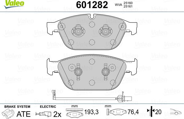 Valeo 601282 - Kit de plaquettes de frein, frein à disque cwaw.fr