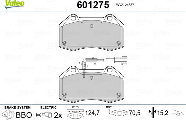 Valeo 601275 - Kit de plaquettes de frein, frein à disque cwaw.fr