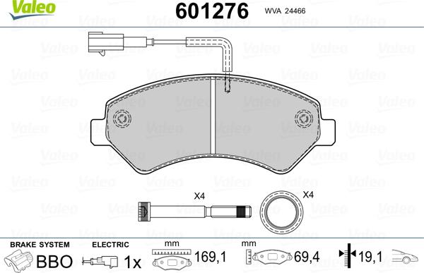 Valeo 601276 - Kit de plaquettes de frein, frein à disque cwaw.fr