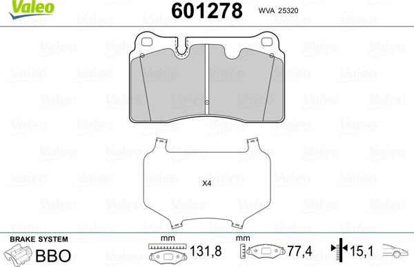 Valeo 601278 - Kit de plaquettes de frein, frein à disque cwaw.fr