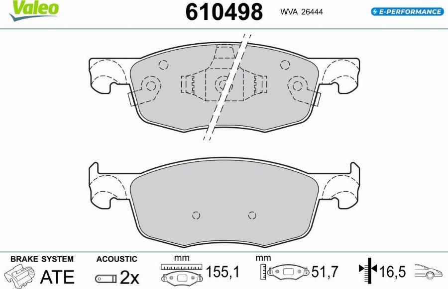 Valeo 610498 - Kit de plaquettes de frein, frein à disque cwaw.fr