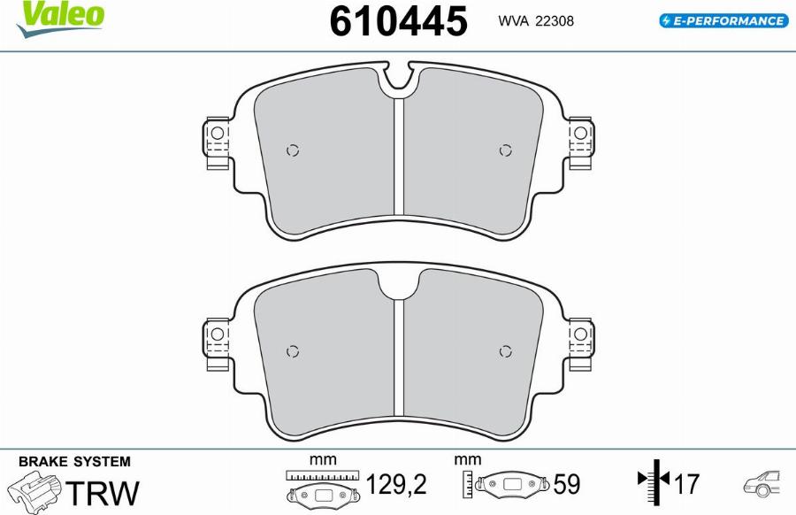 Valeo 610445 - Kit de plaquettes de frein, frein à disque cwaw.fr