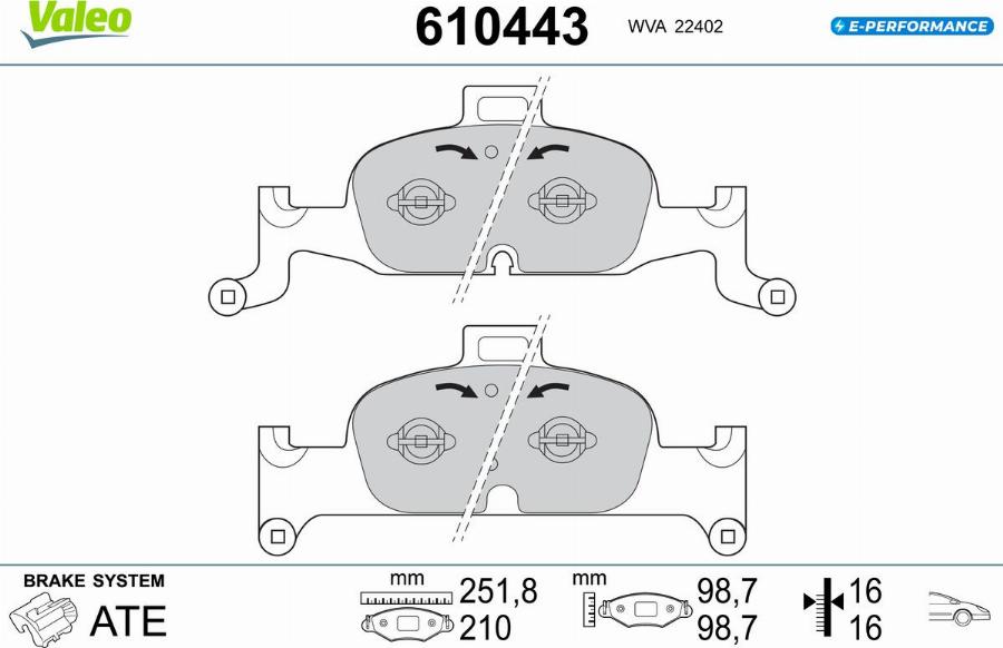 Valeo 610443 - Kit de plaquettes de frein, frein à disque cwaw.fr