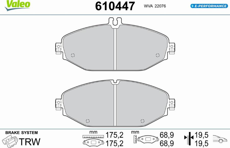 Valeo 610447 - Kit de plaquettes de frein, frein à disque cwaw.fr