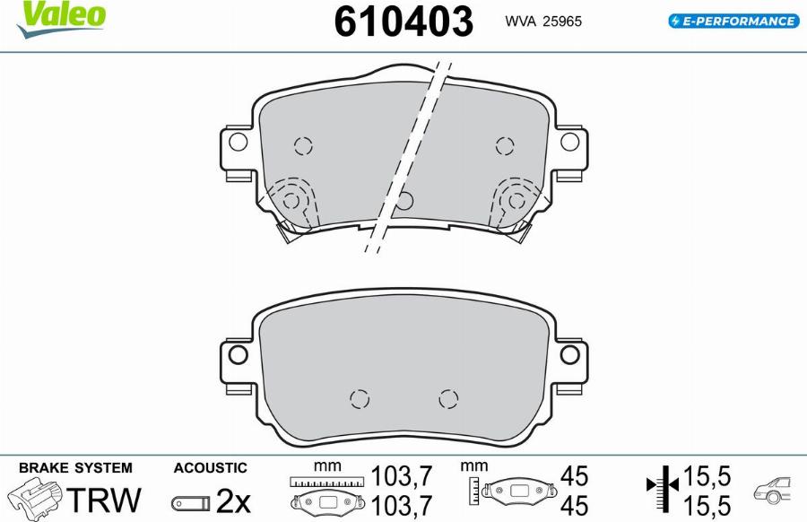 Valeo 610403 - Kit de plaquettes de frein, frein à disque cwaw.fr