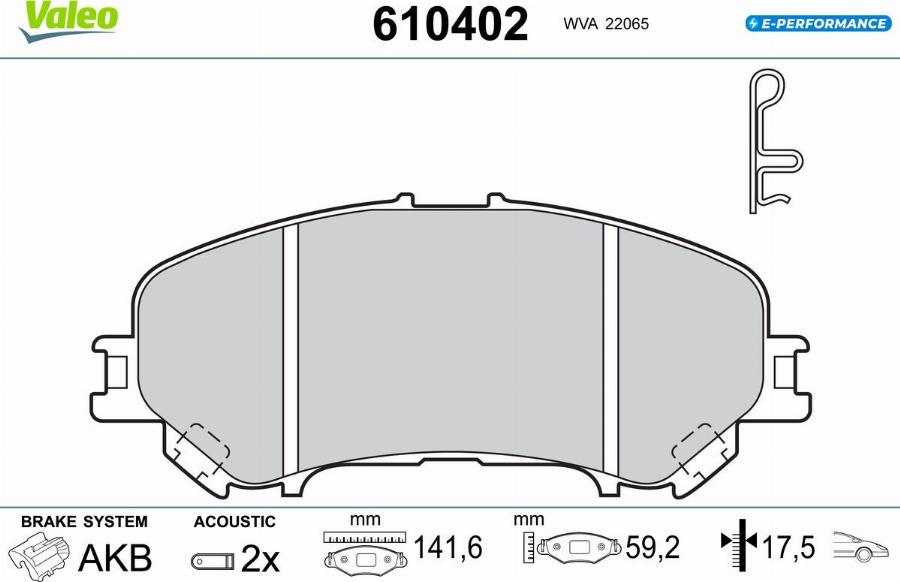 Valeo 610402 - Kit de plaquettes de frein, frein à disque cwaw.fr