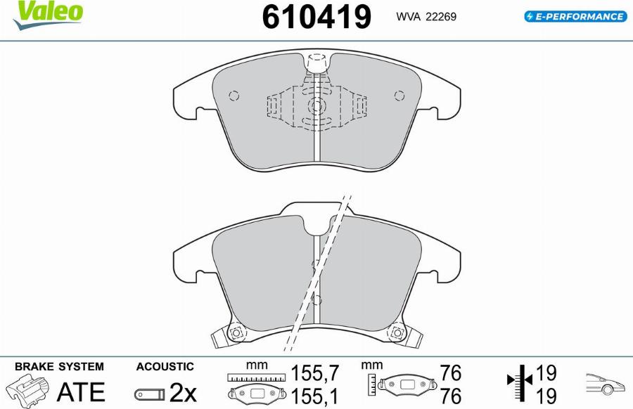 Valeo 610419 - Kit de plaquettes de frein, frein à disque cwaw.fr