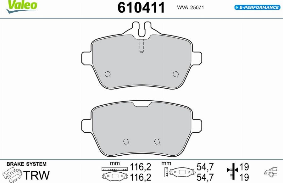 Valeo 610411 - Kit de plaquettes de frein, frein à disque cwaw.fr