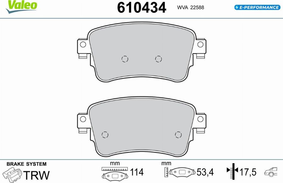 Valeo 610434 - Kit de plaquettes de frein, frein à disque cwaw.fr