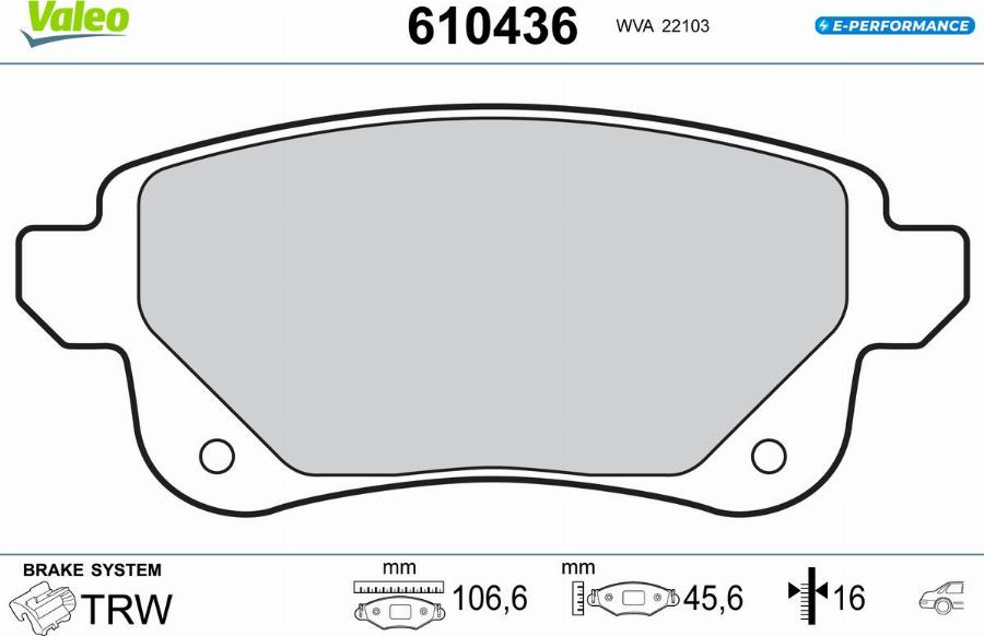 Valeo 610436 - Kit de plaquettes de frein, frein à disque cwaw.fr