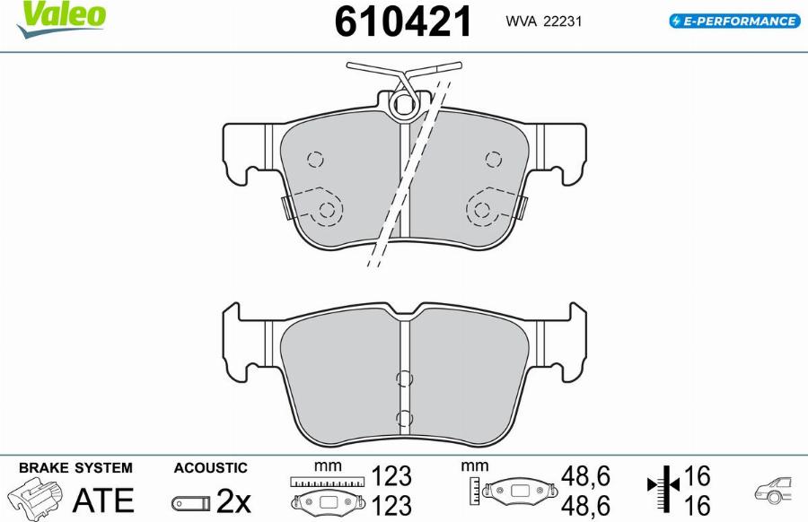 Valeo 610421 - Kit de plaquettes de frein, frein à disque cwaw.fr